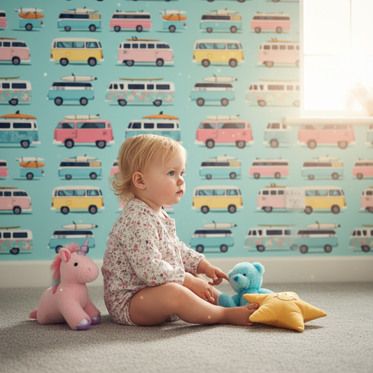 Colourful Camper Vans Digital Seamless Pattern