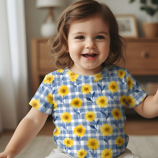 Blue Yellow Sunflower Digital Seamless Pattern
