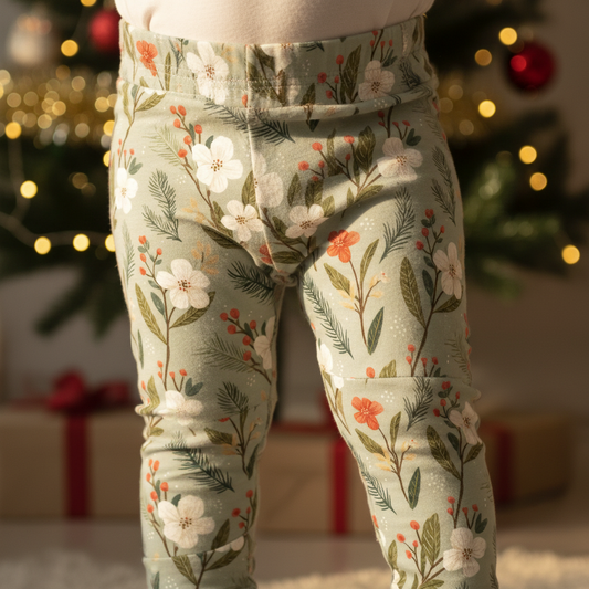 Simple Sage Christmas Flowers Digital Seamless Pattern