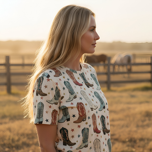 Cowboy Boots & Stars Digital Seamless Pattern