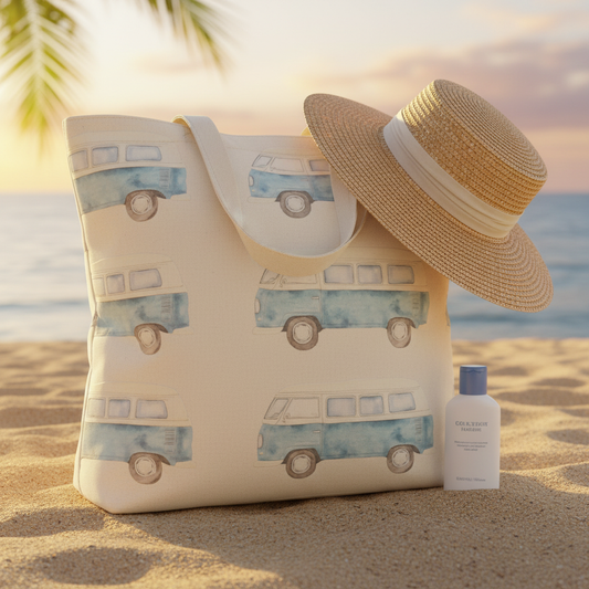 Blue Camper Vans Digital Seamless Pattern