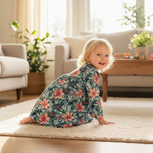 Christmas Foliage Poinsettia Floral Digital Seamless Pattern