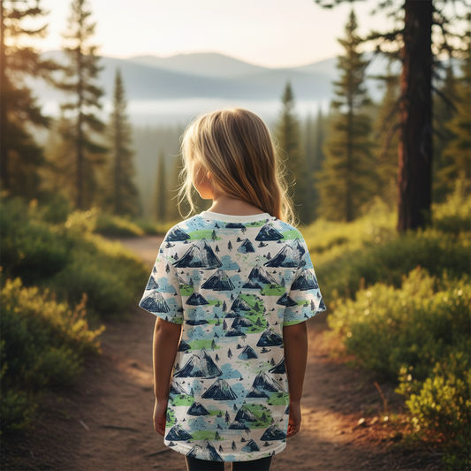 Blue Green Mountains Digital Seamless Pattern