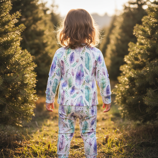 Lilac & Green Feathers Boho Digital Seamless Pattern