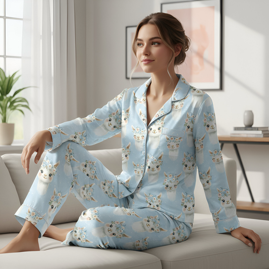 Blue Llamas Digital Seamless Pattern