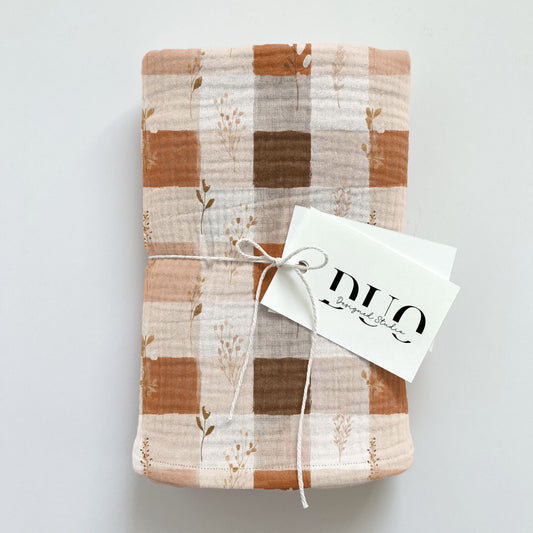 Autumn Floral Plaid Digital Seamless Pattern