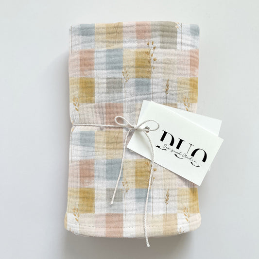 Autumn Flower Gingham Digital Seamless Pattern