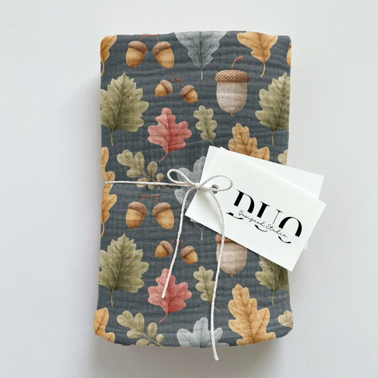 Autumn Leaves & Acorns on Navy Digital Seamless Pattern
