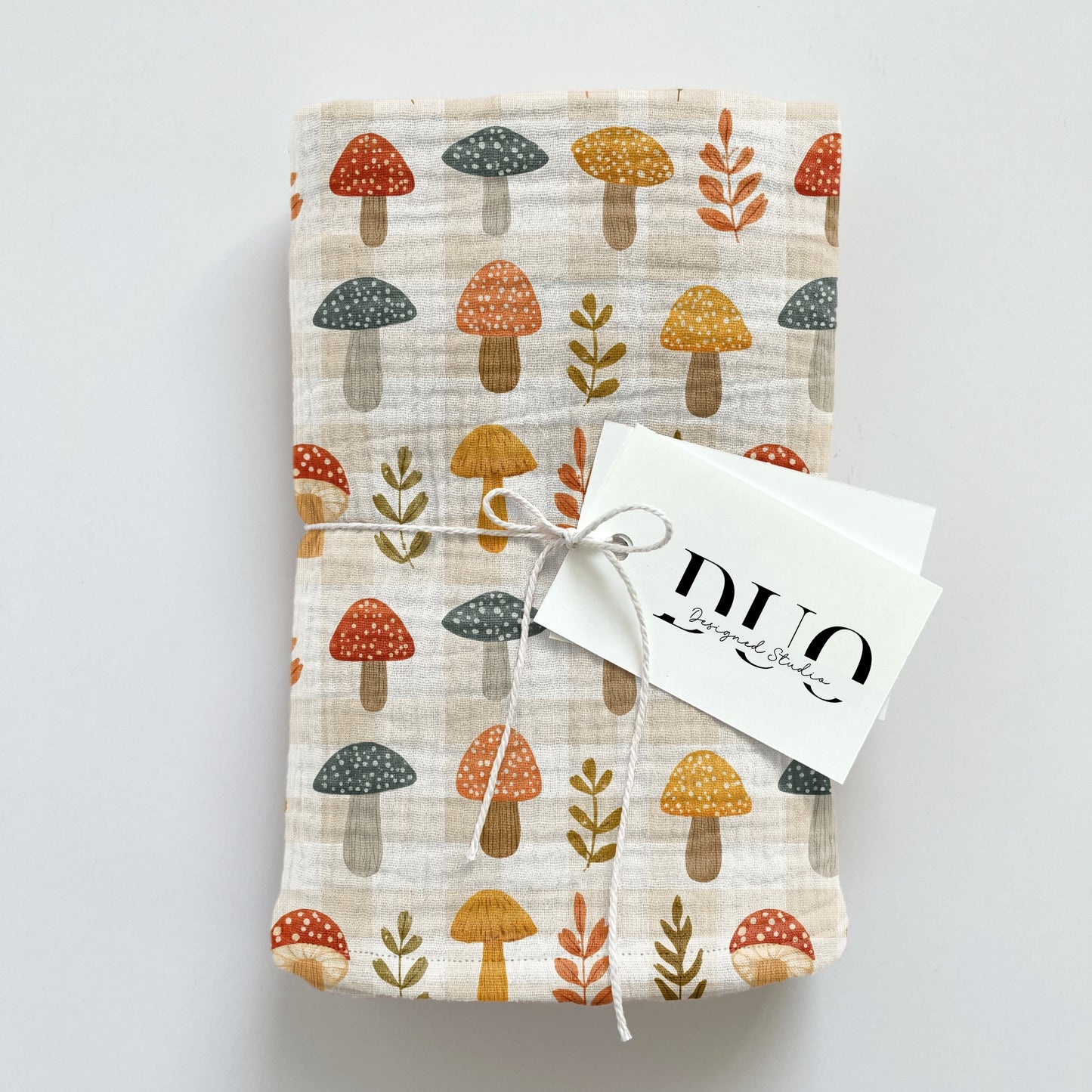 Autumn Mushroom Gingham Digital Seamless Pattern