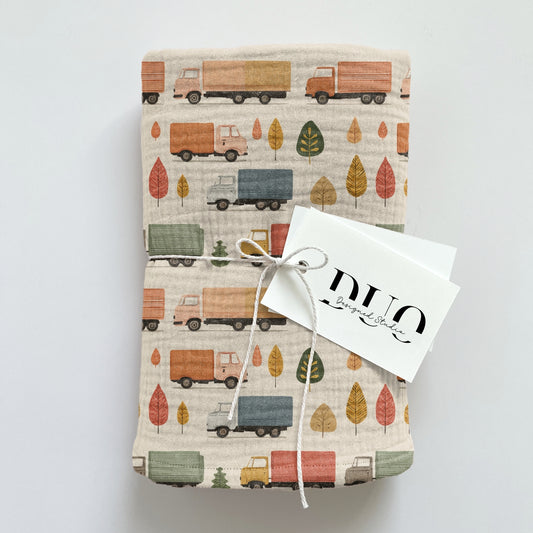 Autumn Trucks Digital Seamless Pattern