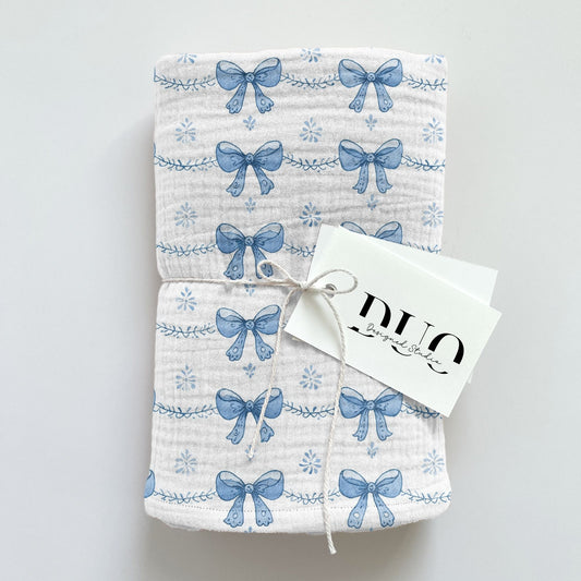 Blue Coquette Bows Digital Seamless Pattern