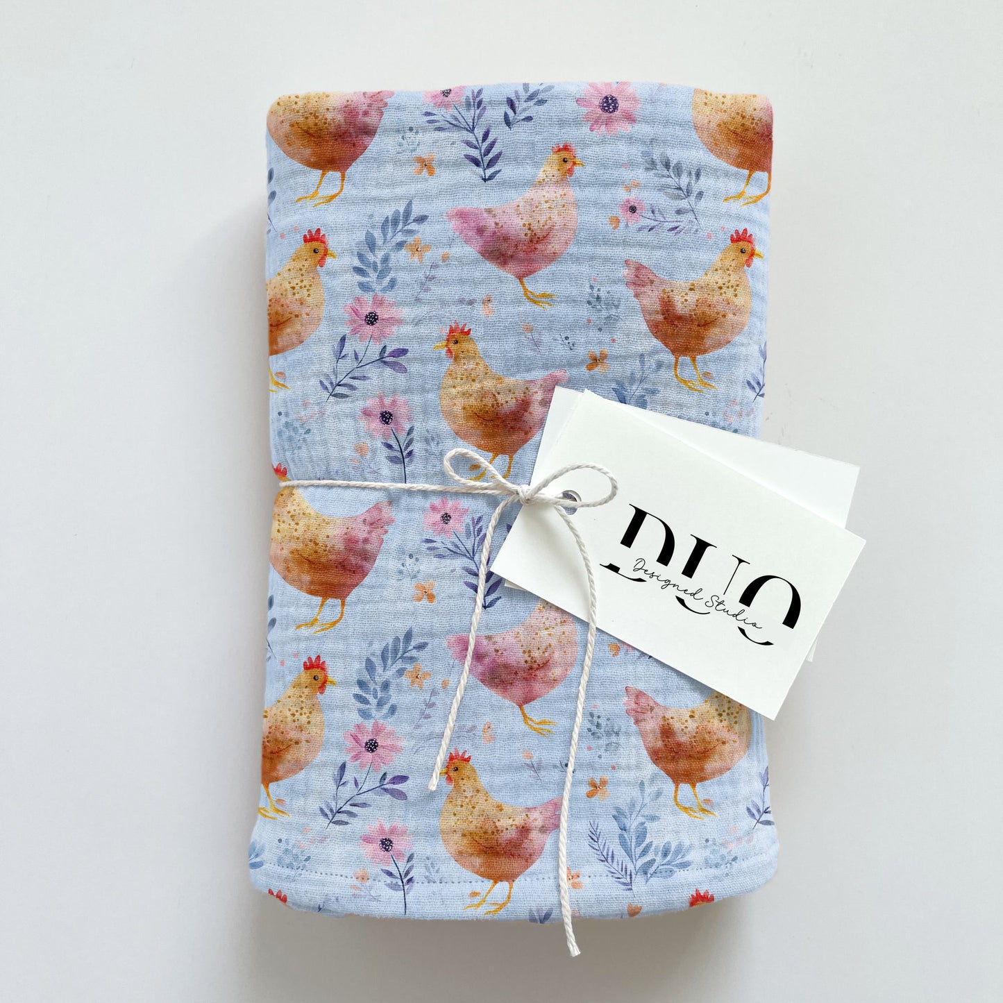Blue Pastel Floral Hens Digital Seamless Pattern