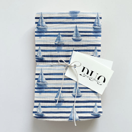 Blue Stripe Sailing Boat Digital Seamless Pattern