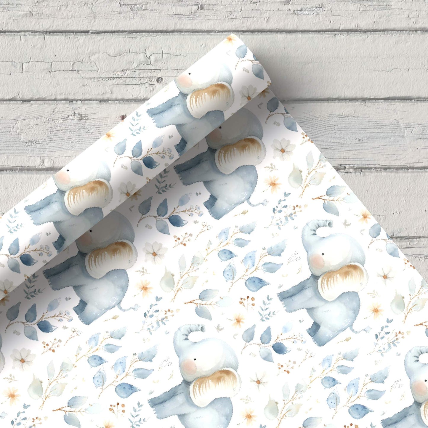 Blue Floral Elephant Digital Seamless Pattern