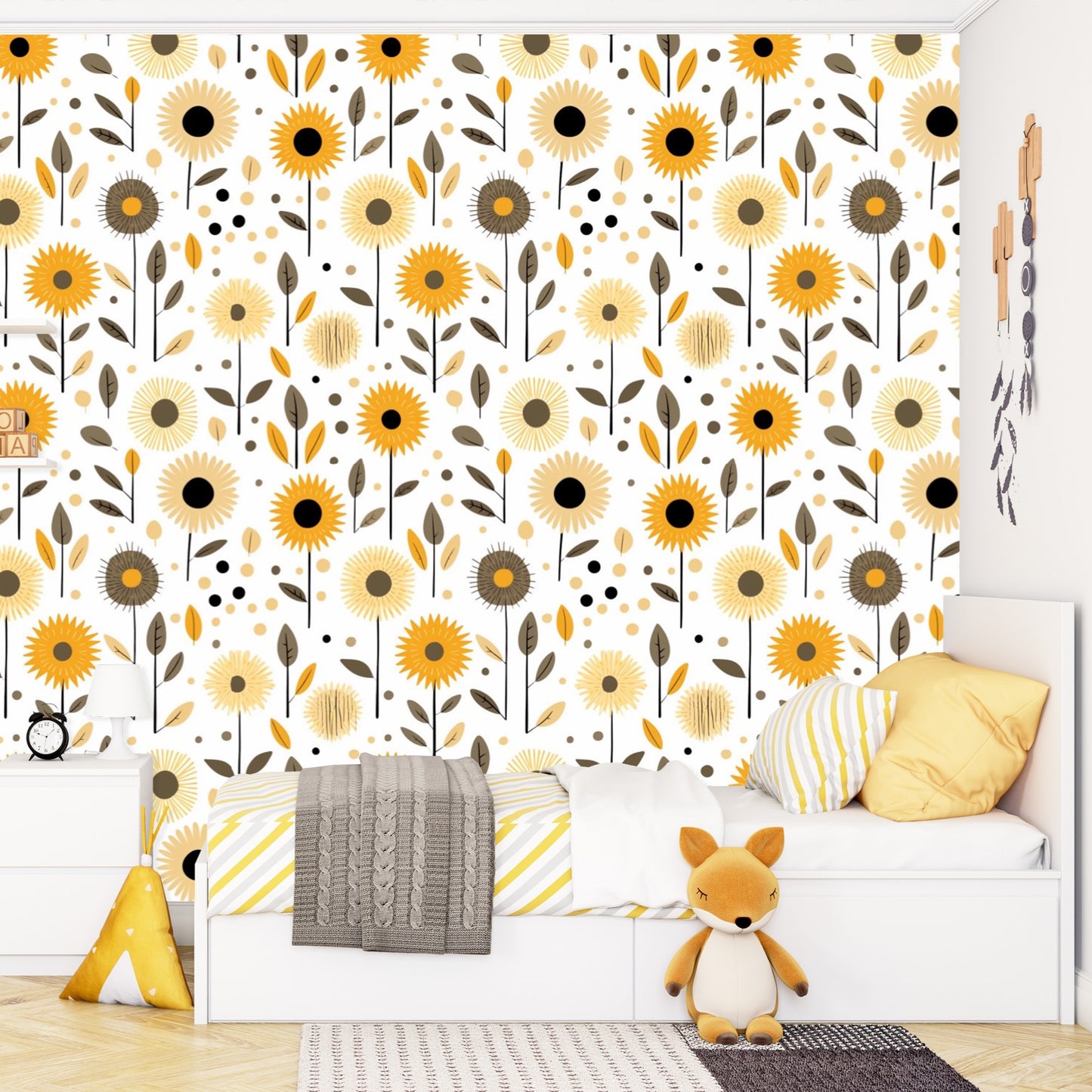 Boho Sunflowers Digital Seamless Pattern