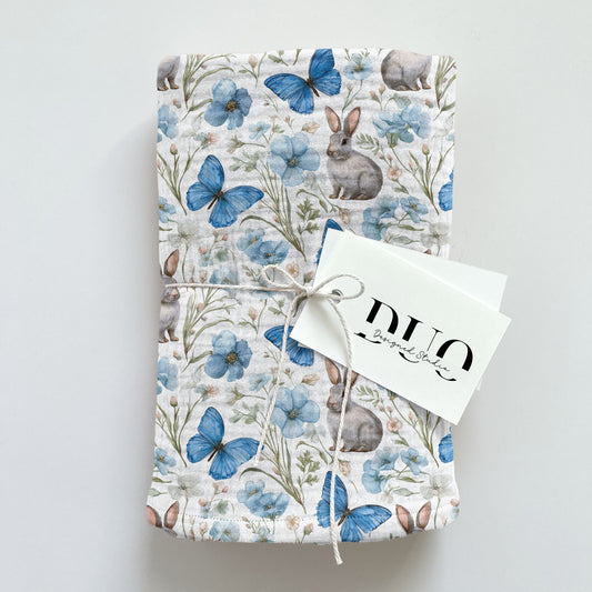 Bunnies & Blue Butterflies Lilac Digital Seamless Pattern