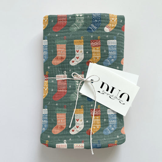 Christmas Stockings on Green Digital Seamless Pattern