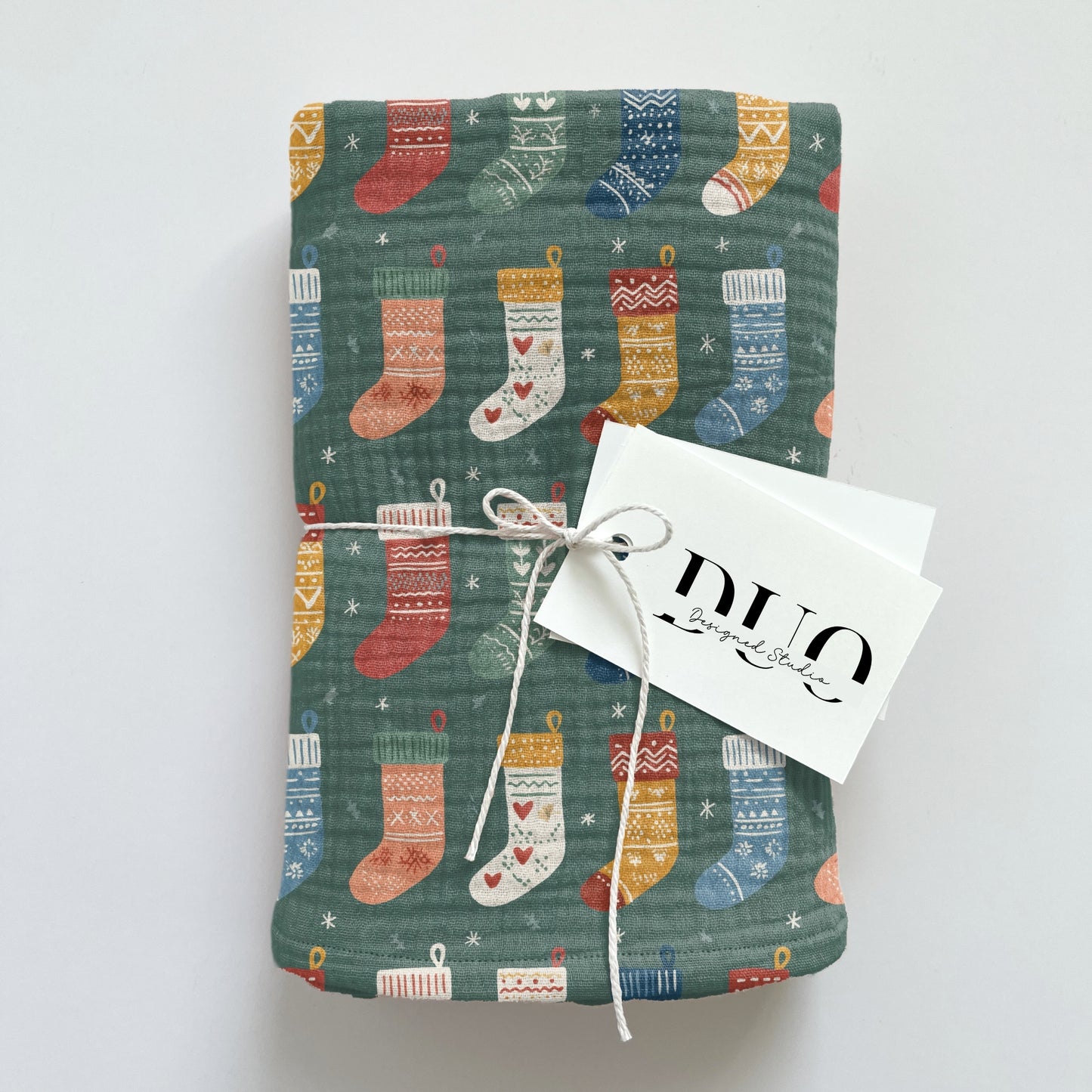 Christmas Stockings on Green Digital Seamless Pattern