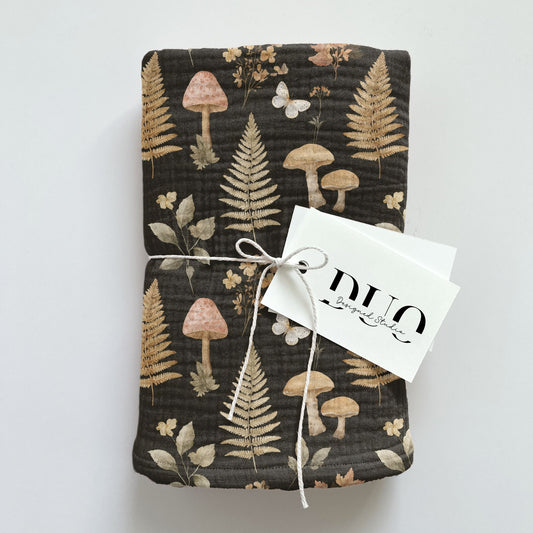 Dark Mushrooms & Ferns Digital Seamless Pattern