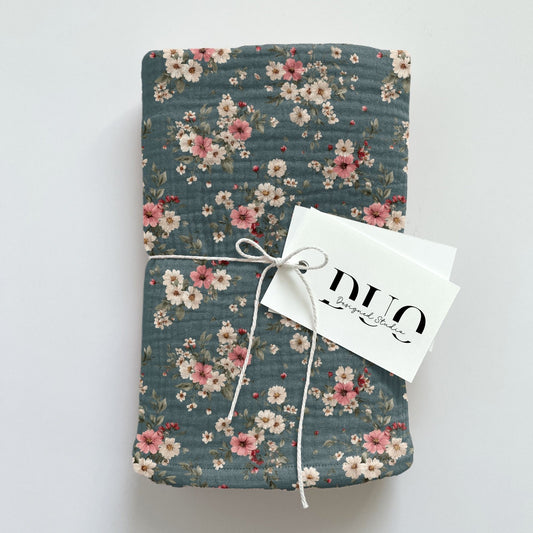 Dusky Teal Floral Digital Seamless Pattern