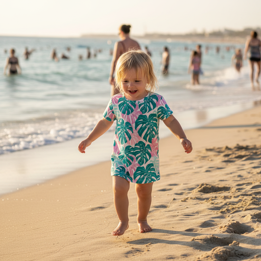 Pink Teal Monstera Leaves Digital Seamless Pattern