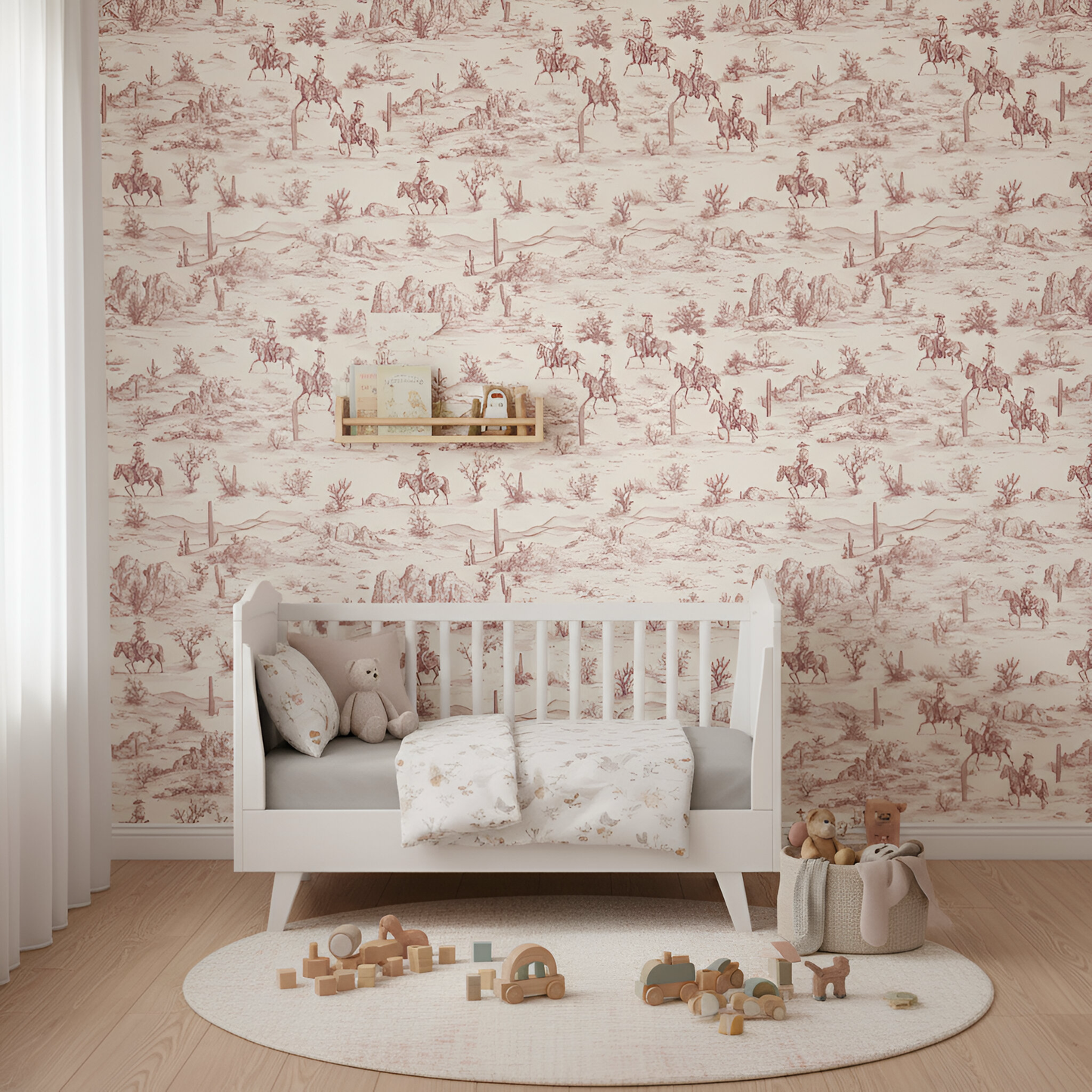 Dark Pink Toile Cowboy Digital Seamless Pattern