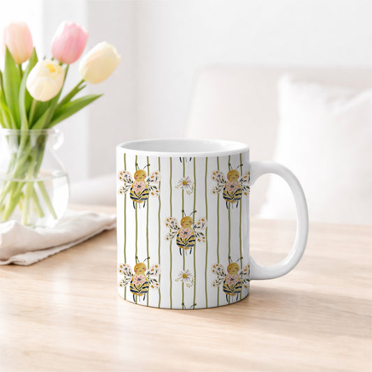 Floral Bee Khaki Stripe