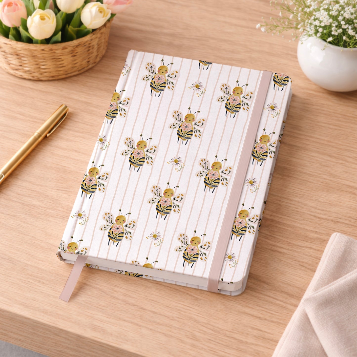 Floral Bee Pink Stripe