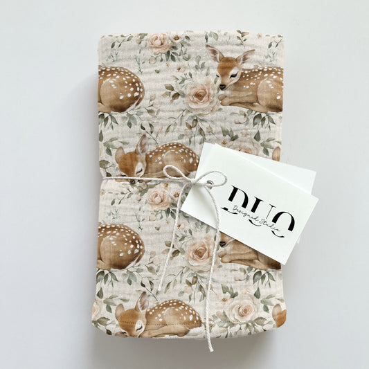 Floral Deer Cream Digital Seamless Pattern