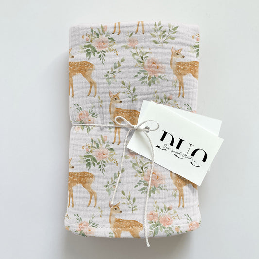 Floral Deer in Cream Digital Seamless Pattern