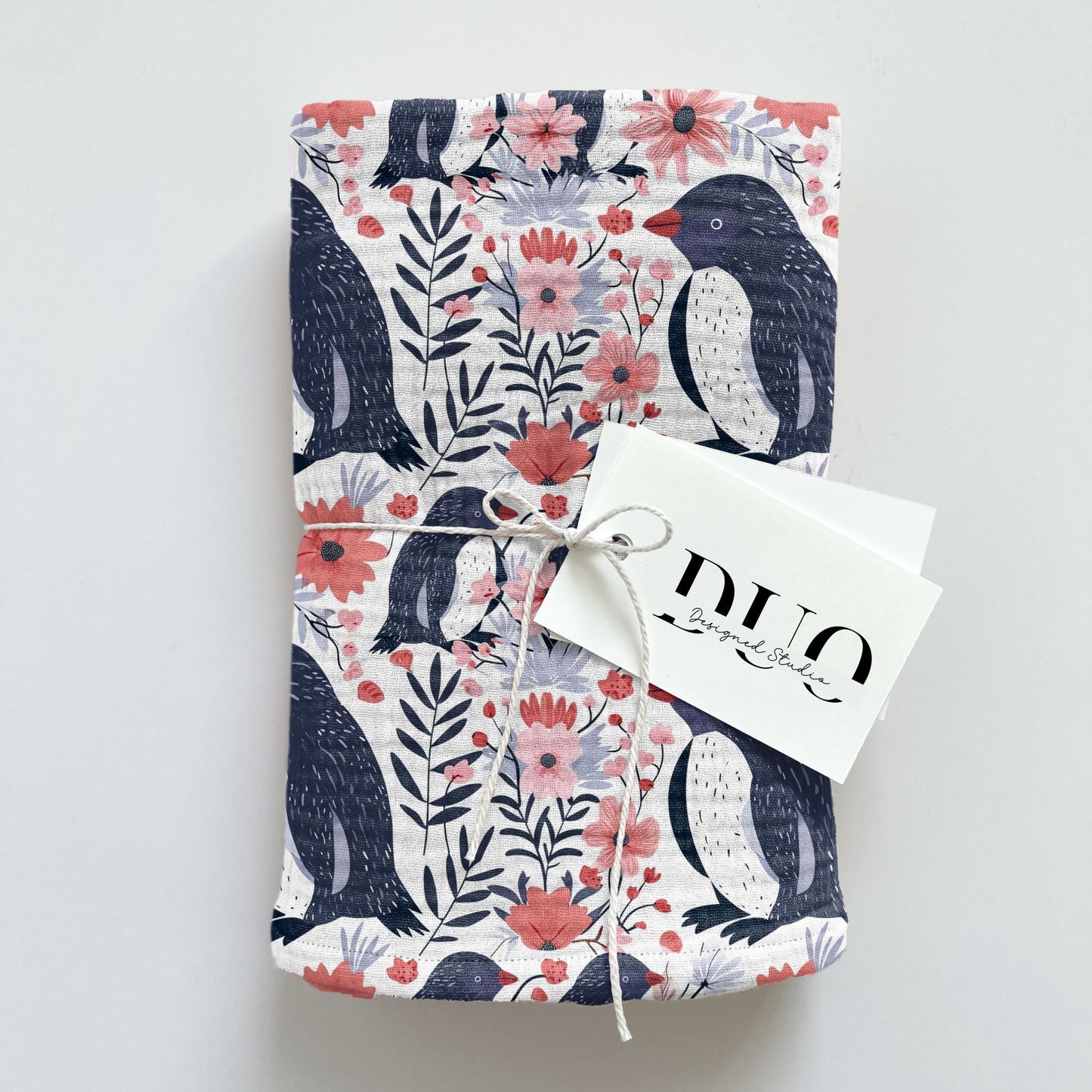 Floral Penguins Digital Seamless Pattern