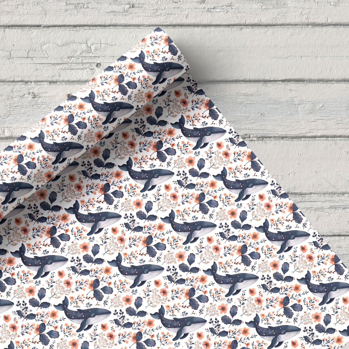 Floral Whale Digital Seamless Pattern