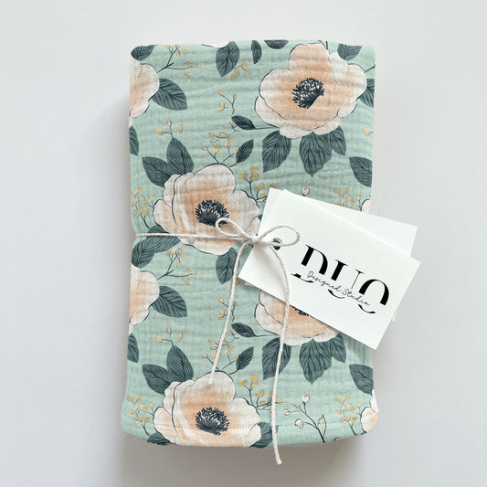 Flowers on Mint Digital Seamless Pattern