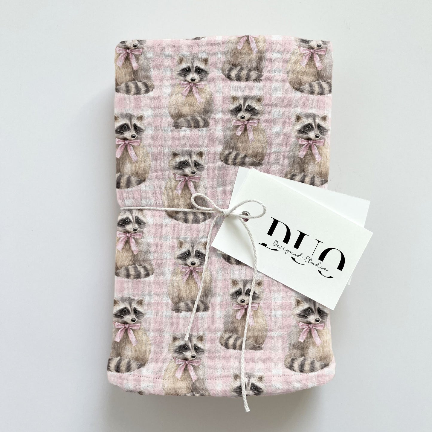 Gingham Racoons Digital Seamless Pattern
