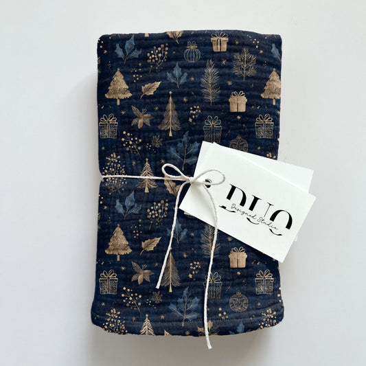 Golden Blue Christmas Digital Seamless Pattern