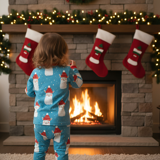 Blue Christmas Llama Digital Seamless Pattern