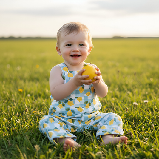 Blue Checked Lemons Digital Seamless Pattern