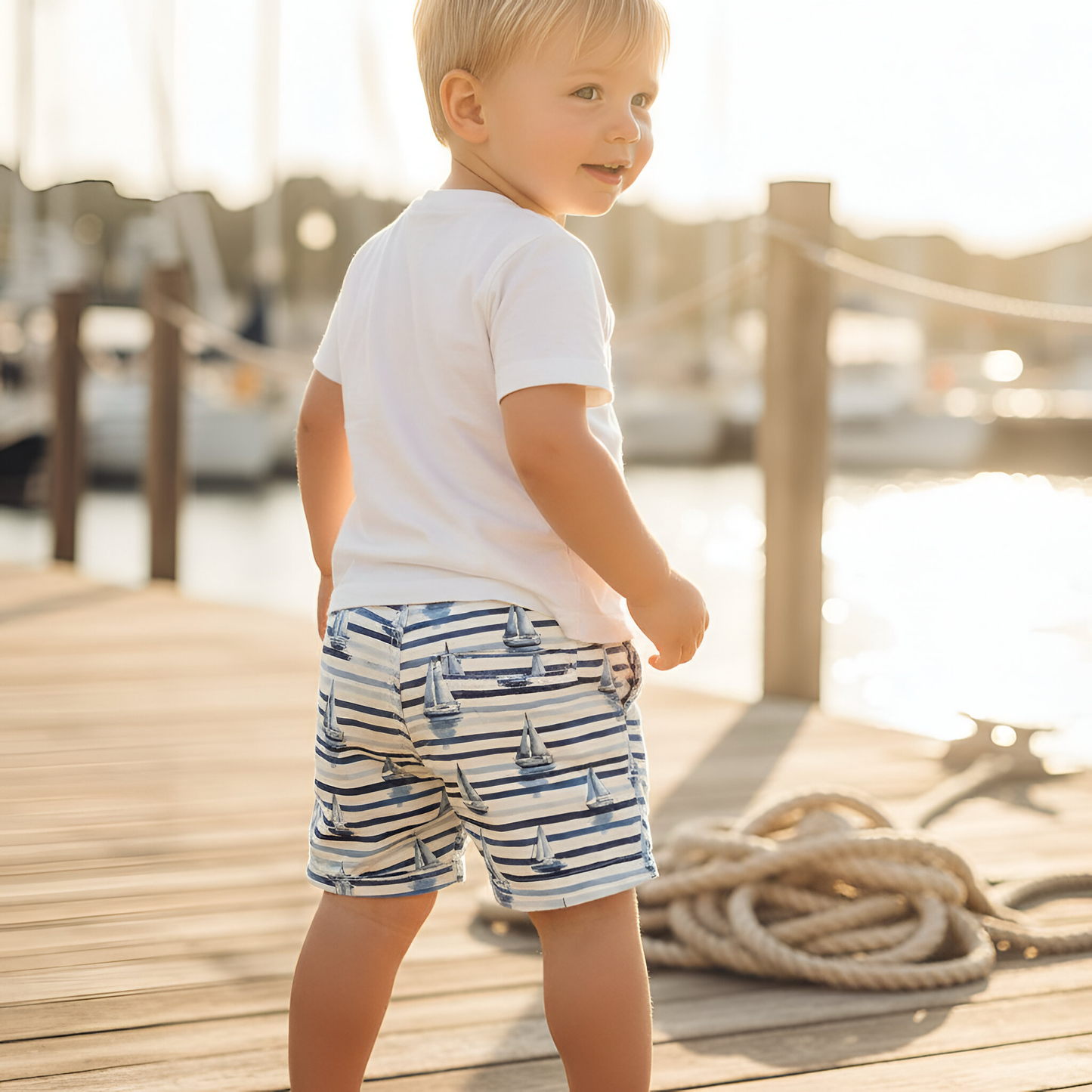 Blue Stripe Sailing Boat Digital Seamless Pattern