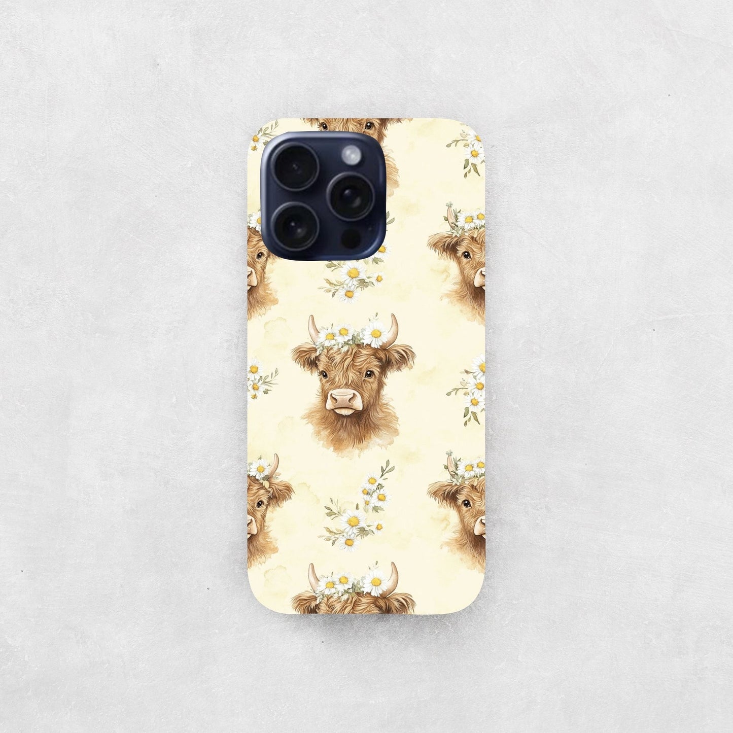 Lemon Floral Highland Cow Digital Seamless Pattern