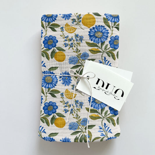 Lemons & Blue Floral Digital Seamless Pattern
