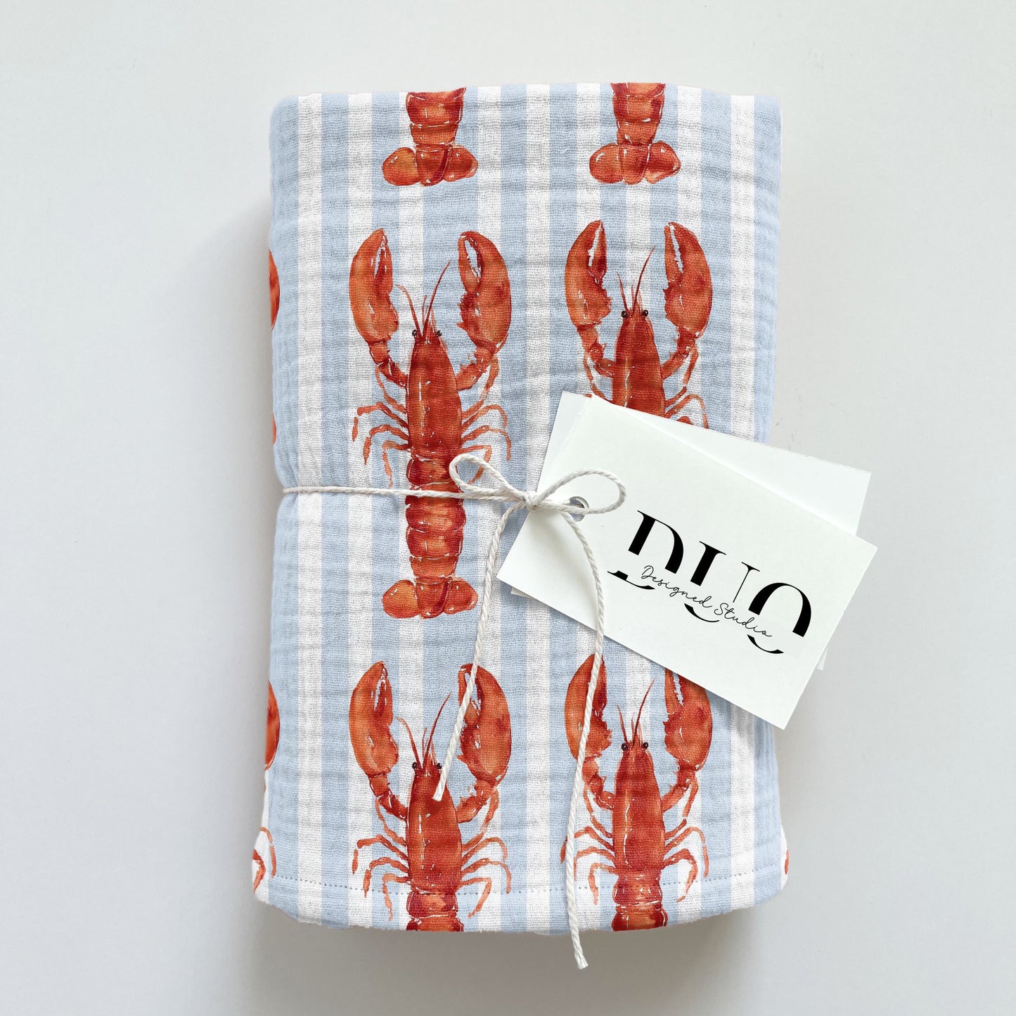 Lobsters Blue Stripes Digital Seamless Pattern