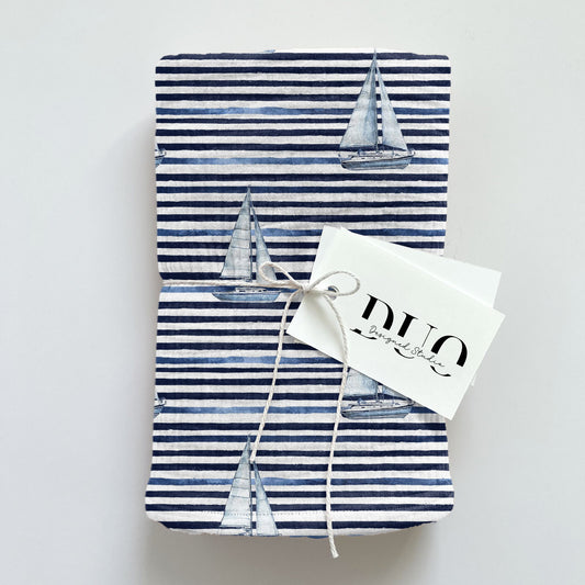 Nautical Striped Sailboats Digital Seamless Pattern