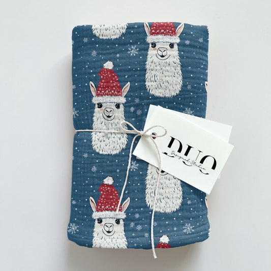 Navy Christmas Llama Digital Seamless Pattern