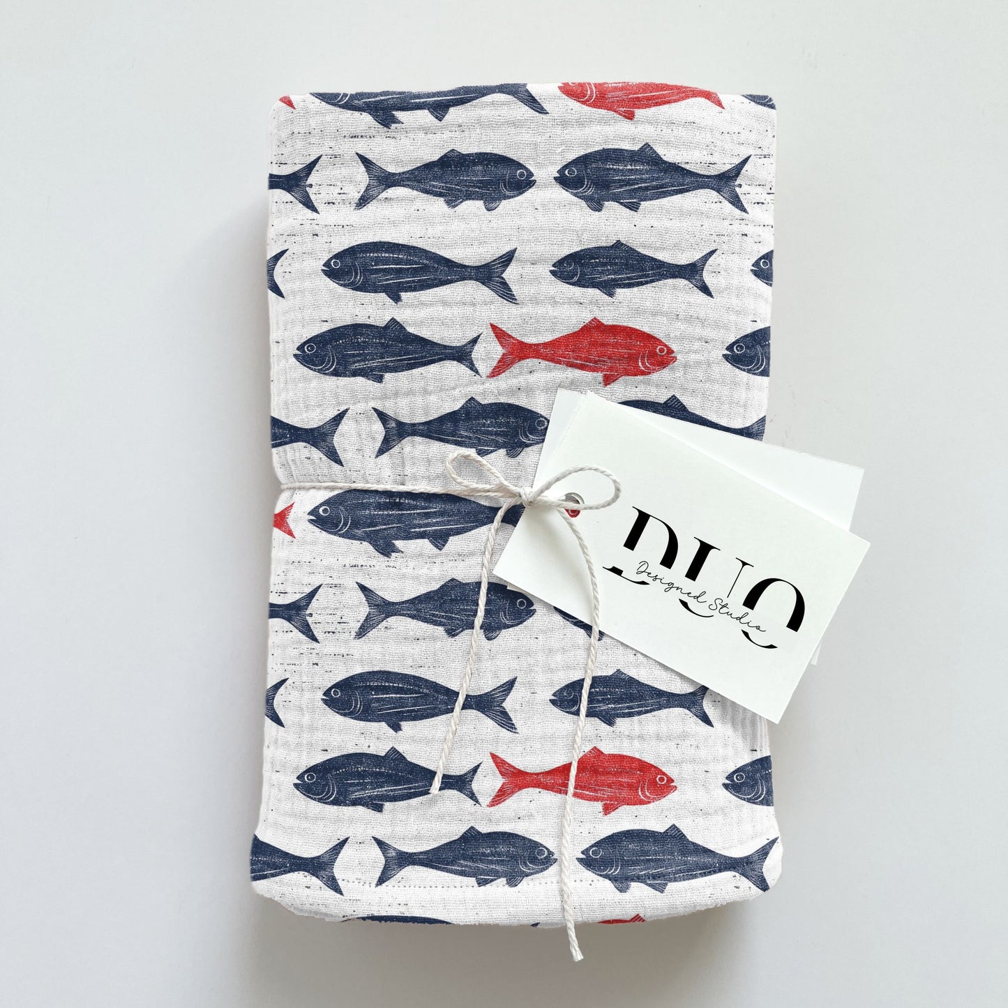 Navy and Red Fish Digital Seamless Pattern