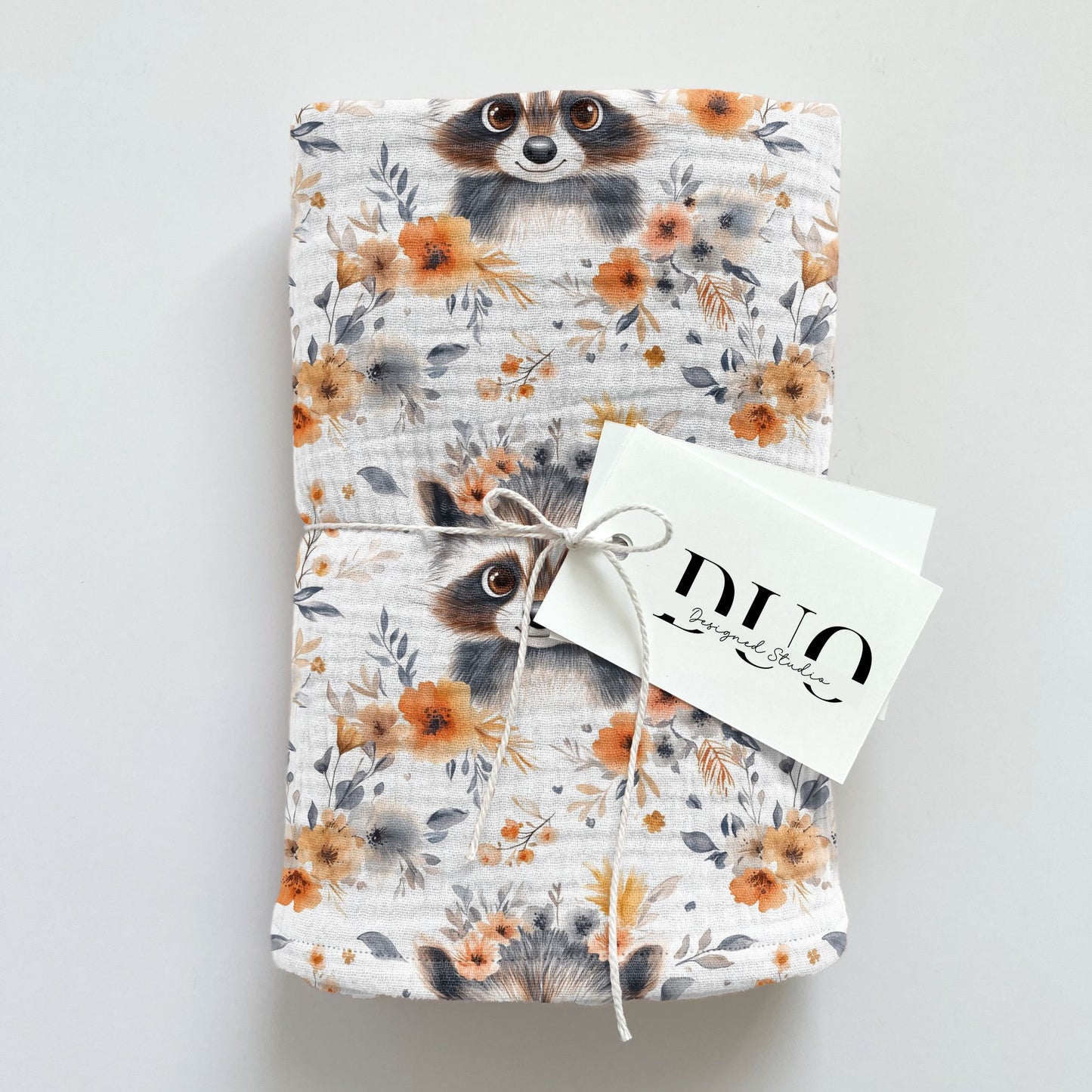 Orange Floral Racoons Digital Seamless Pattern