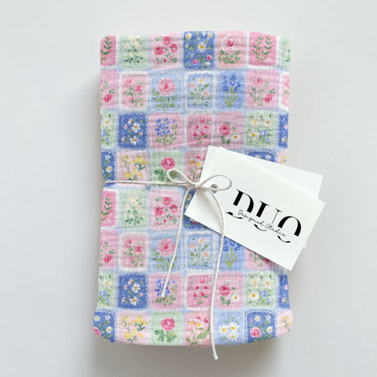 Pastel Blue Floral Patchwork Digital Seamless Pattern