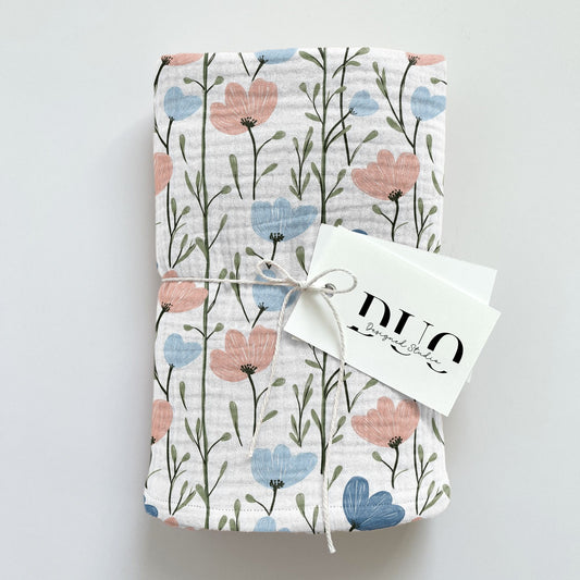 Pastel Pink and Blue Blooms Digital Seamless Pattern