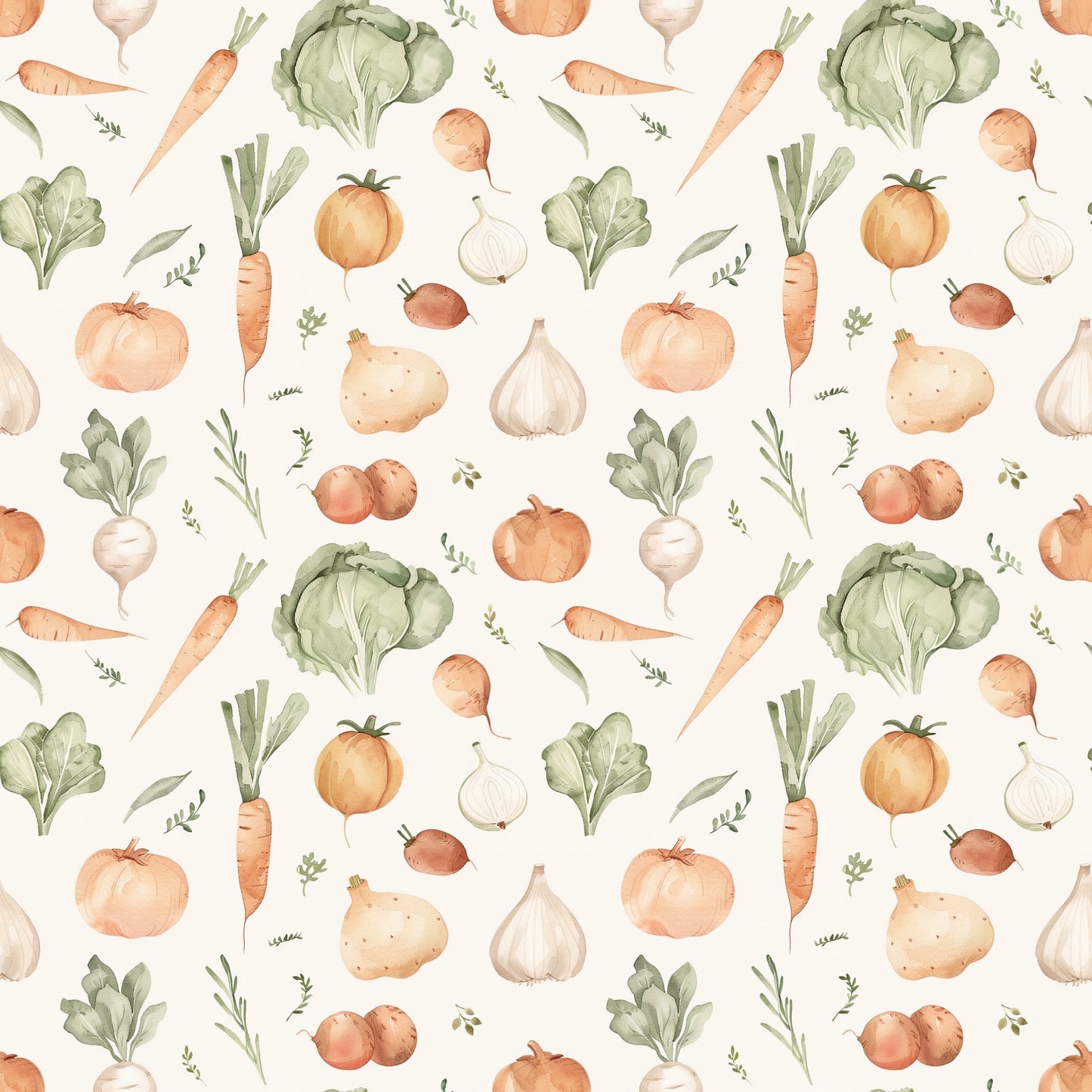 Pastel Root Vegetables Digital Seamless Pattern