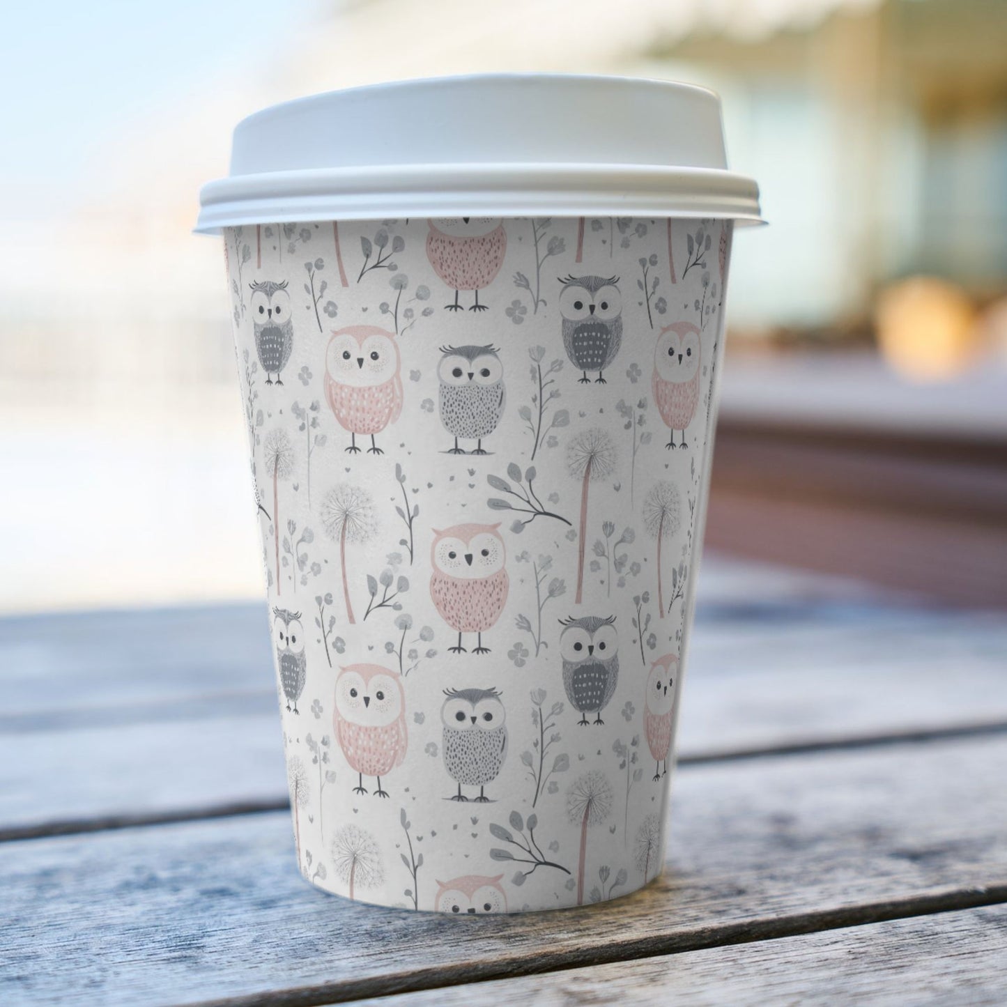 Pastel Pink & Grey Owls Digital Seamless Pattern