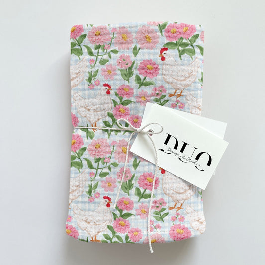 Pink Floral Hens Digital Seamless Pattern